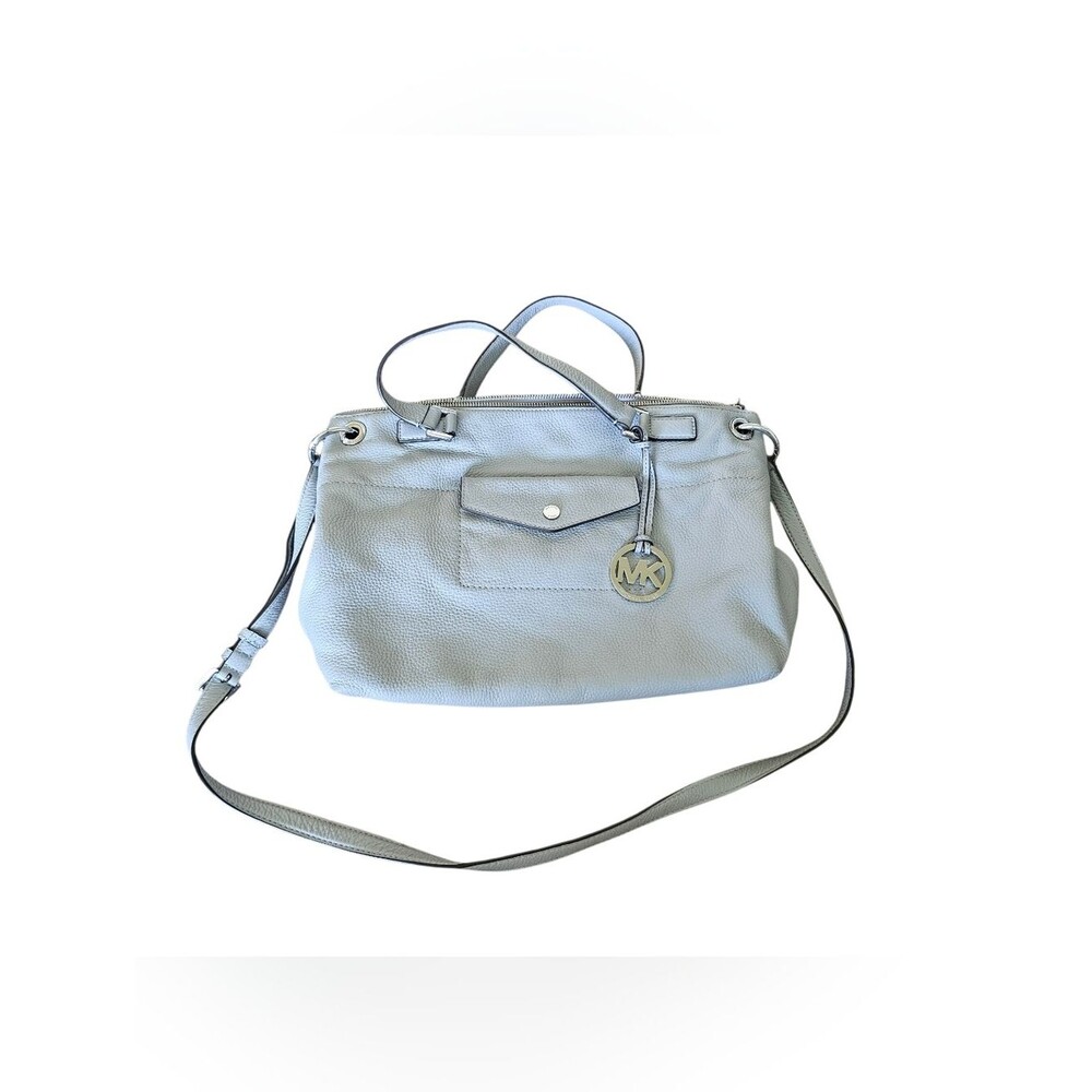 Michael Kors Mira Light Gray Leather Satchel with Crossbody Strap